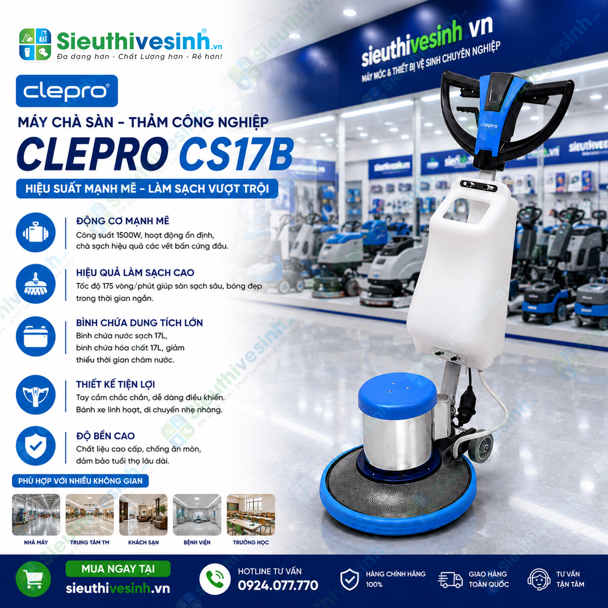 Máy chà sàn - thảm công nghiệp Clepro CS17B