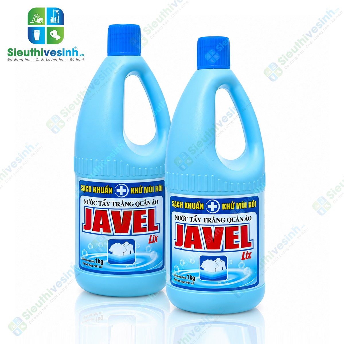 Nước Tẩy Trắng Quần Áo Lix Javel 1kg – hỗ trợ tẩy trắng quần áo trắng, xử lý vết ố vàng và vết bẩn cứng đầu.