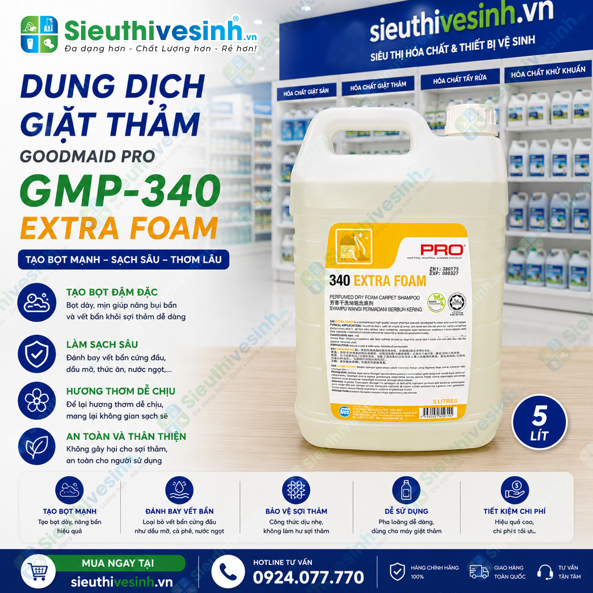 Dung dịch giặt thảm GMP-340 Extra Foam