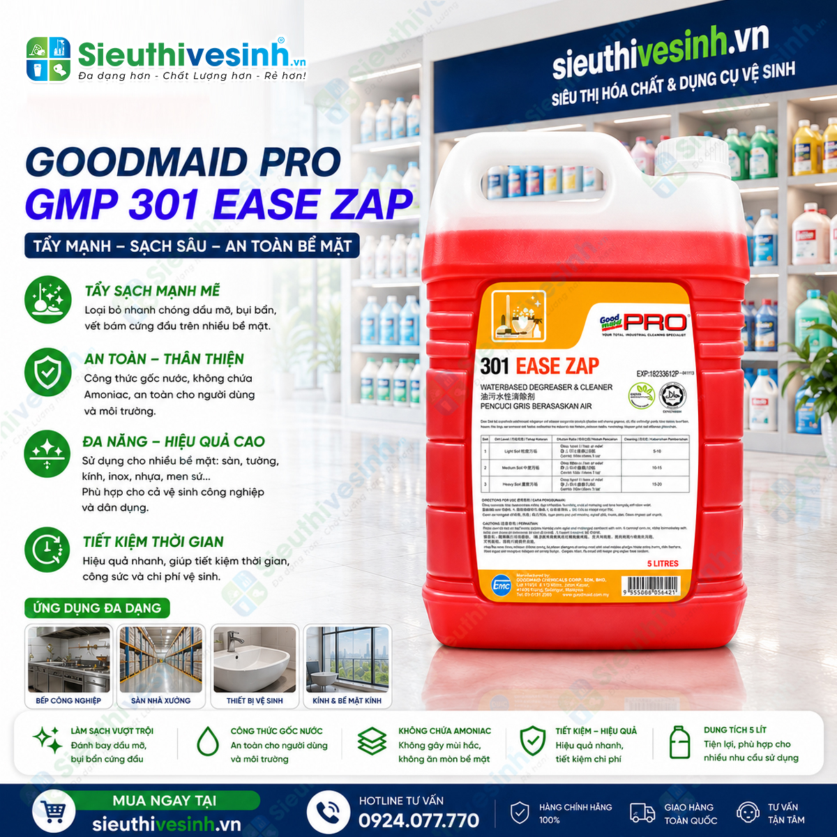 Dung dịch tẩy rửa dầu mỡ Goodmaid Pro GMP 301 EASE ZAP
