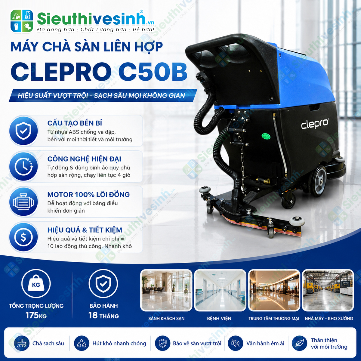 Máy chà sàn liên hợp Clepro C50B