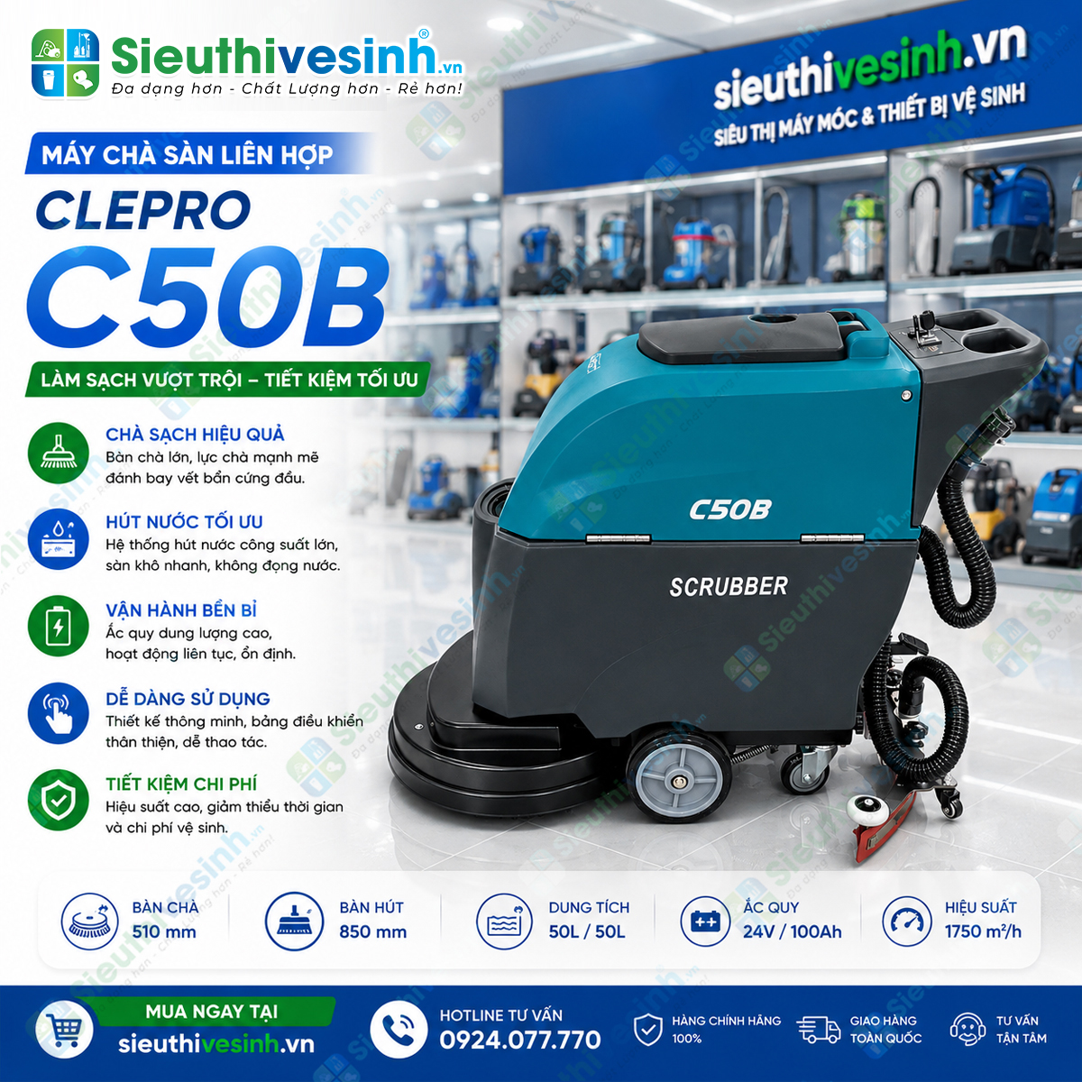 Máy chà sàn liên hợp Clepro C50B