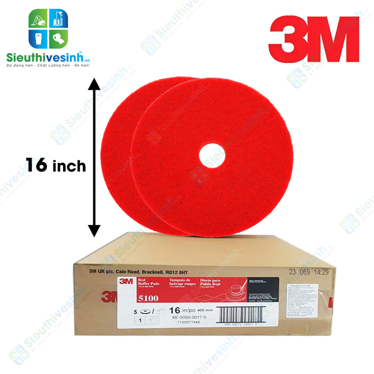 Pad chà sàn 3M 5100 16 inch màu đỏ