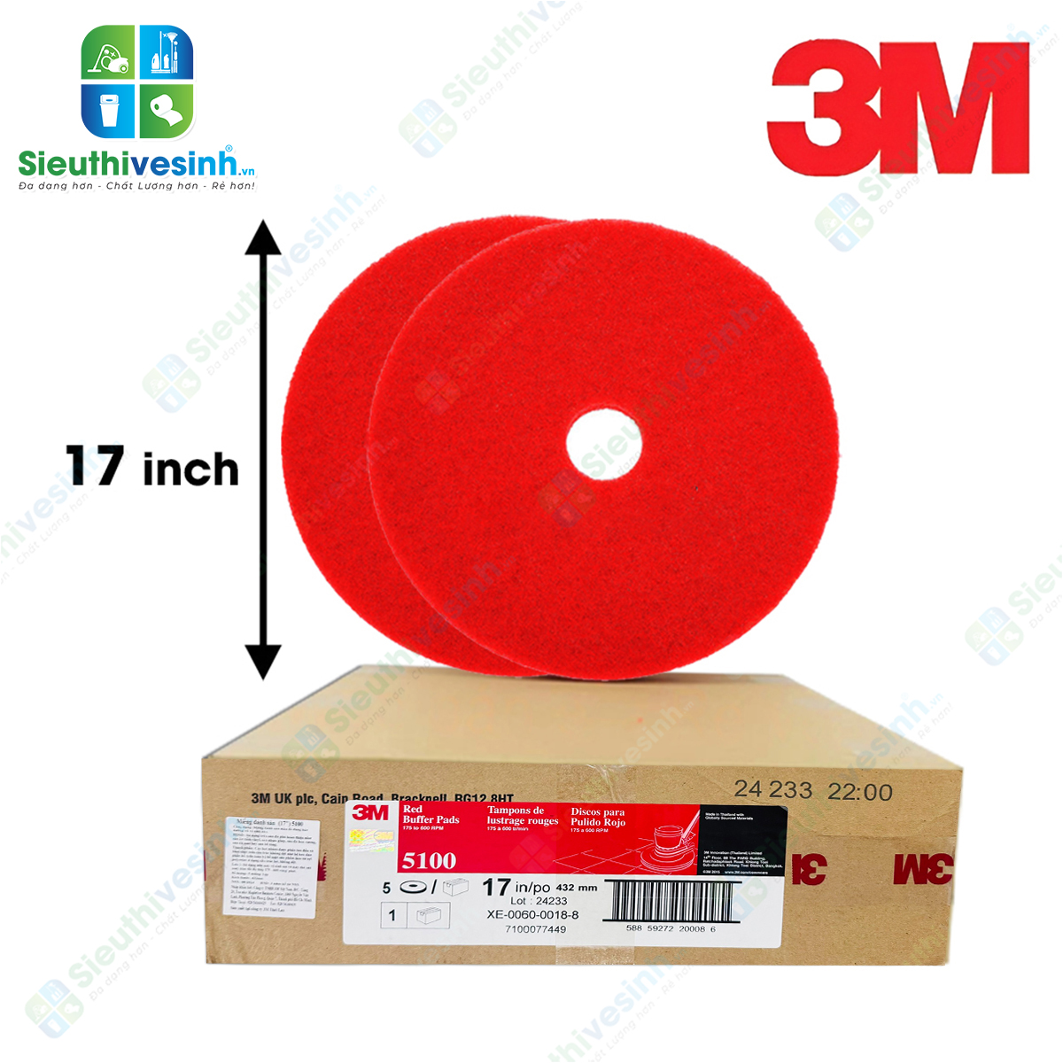 Pad chà sàn 3M 5100 17 inch màu đỏ