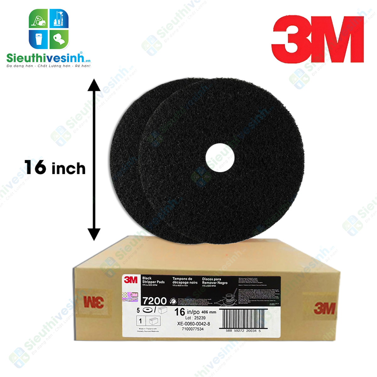 Pad chà sàn 3M 16 inch màu đen