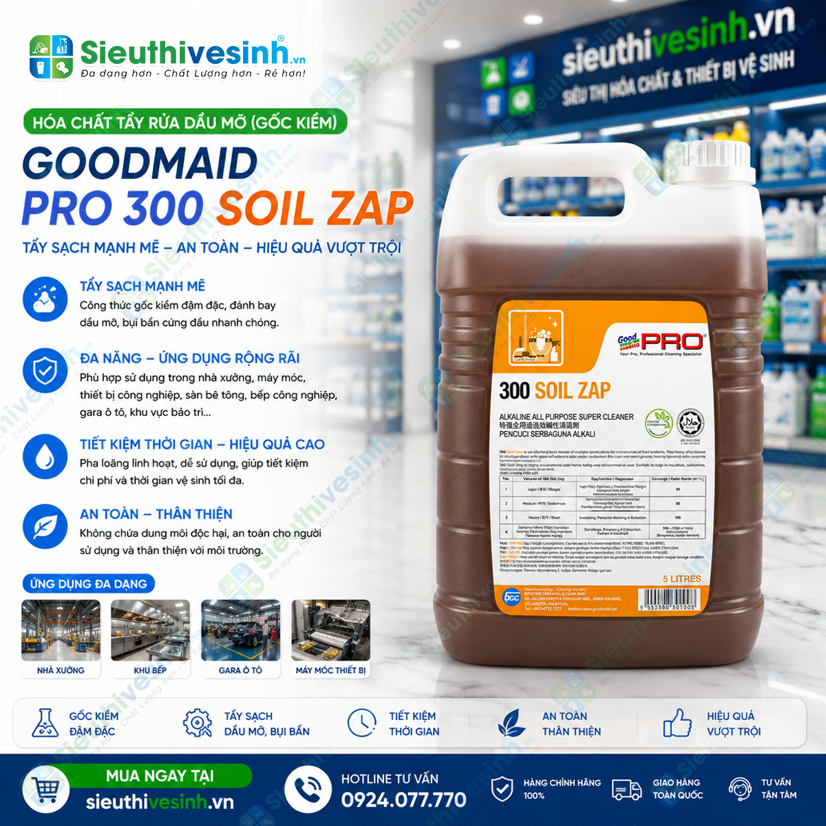 Tẩy rửa sàn đa năng (gốc kiềm) Goodmaid PRO GMP 300 Soil Zap - 5L