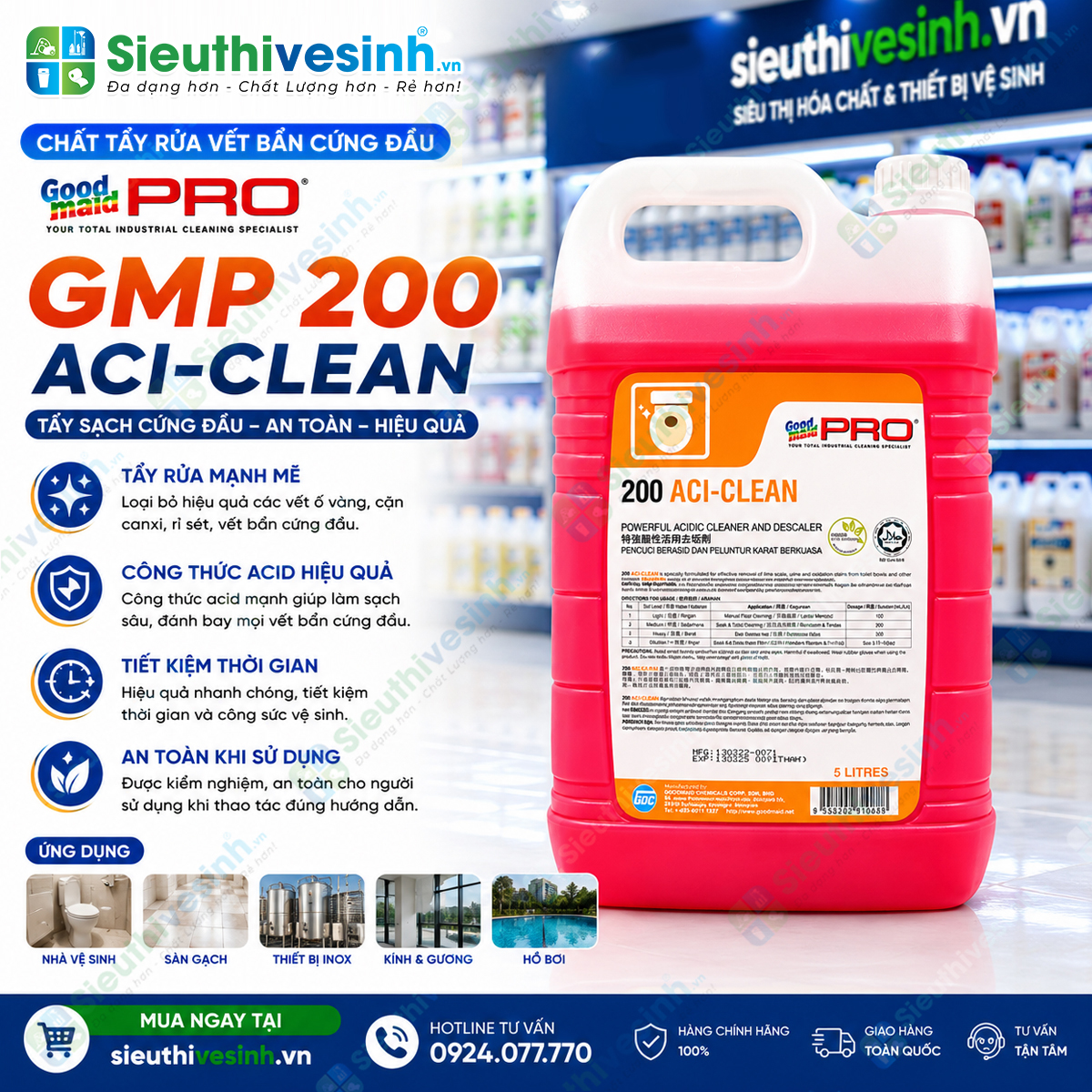 Nước tẩy vết bẩn cứng đầu, tẩy bồn cầu và rỉ sét Goodmaid PRO GMP 200 - 5L