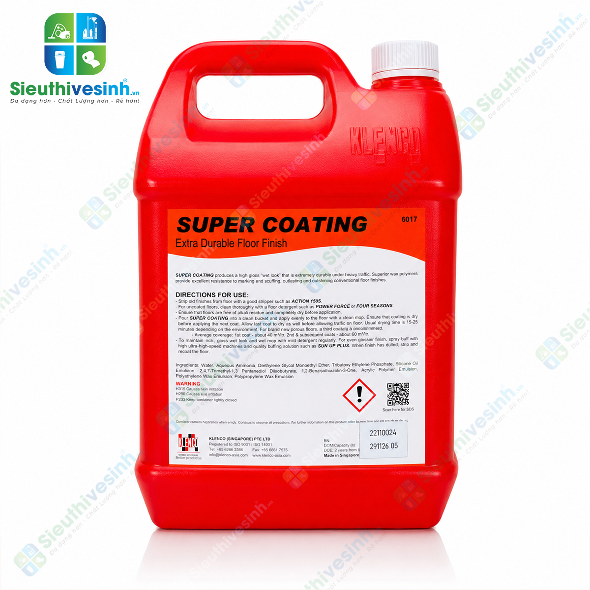 Klenco Super Coating 5L tạo lớp phủ polyme bền chắc giúp tăng độ bóng, chống trầy xước và bảo vệ nhiều loại bề mặt sàn cứng.