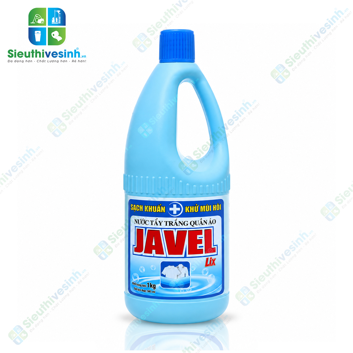Nước Tẩy Trắng Quần Áo Lix Javel 1kg – hỗ trợ tẩy trắng quần áo trắng, xử lý vết ố vàng và vết bẩn cứng đầu.