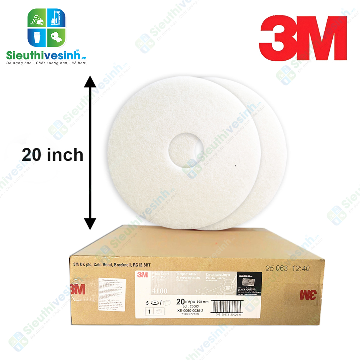 Pad chà sàn 3M 4100 20 inch màu trắng