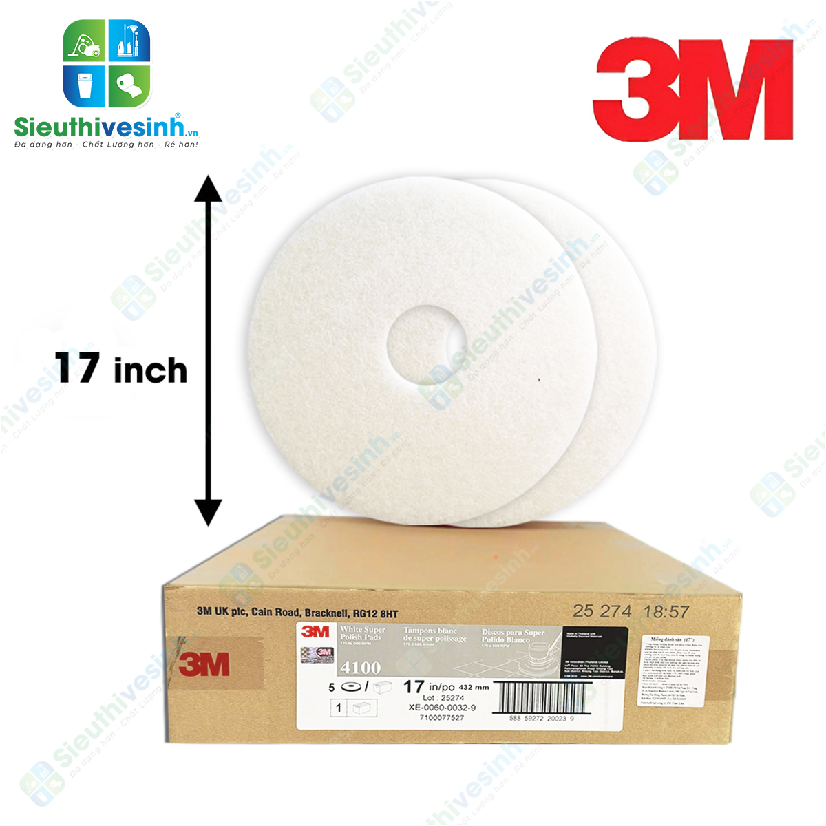 Pad chà sàn 3M 4100 17 inch màu trắng