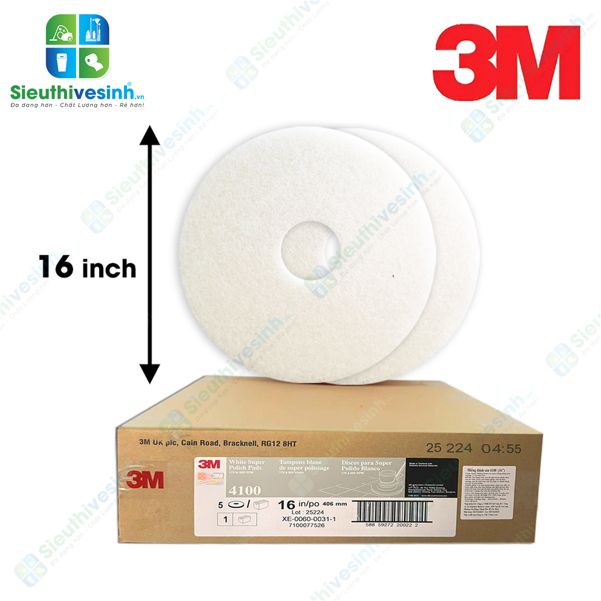 Pad chà sàn 3M 4100 16 inch màu trắng