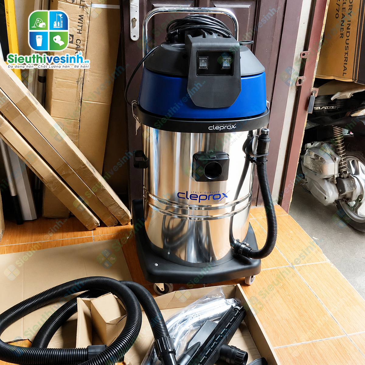Máy hút bụi 2 motor CleproX X-2/70 thùng inox
