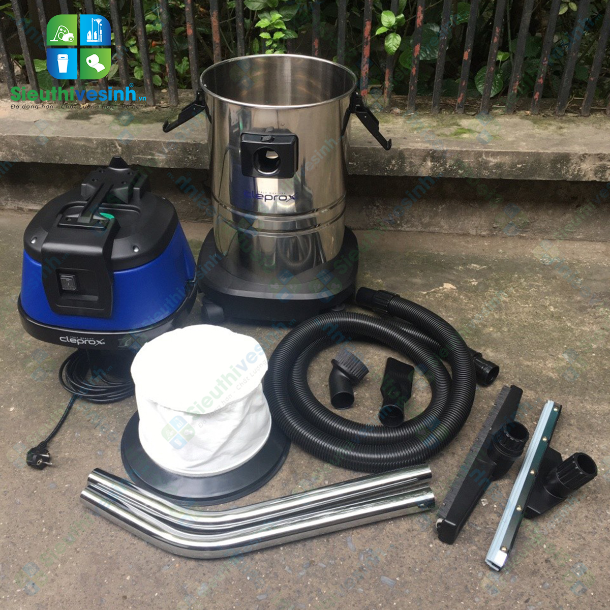 Máy hút bụi CleproX X-1/40 thùng inox công suất 1800W, hút bụi khô và hút nước hiệu quả, phù hợp cho vệ sinh công nghiệp và thương mại.