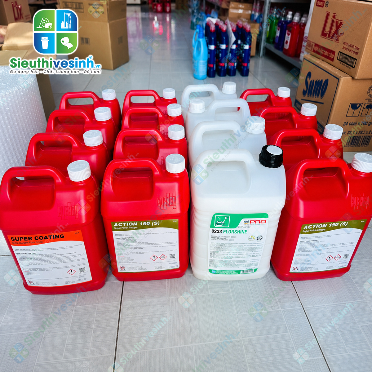 Klenco Super Coating 5L tạo lớp phủ polyme bền chắc giúp tăng độ bóng, chống trầy xước và bảo vệ nhiều loại bề mặt sàn cứng.