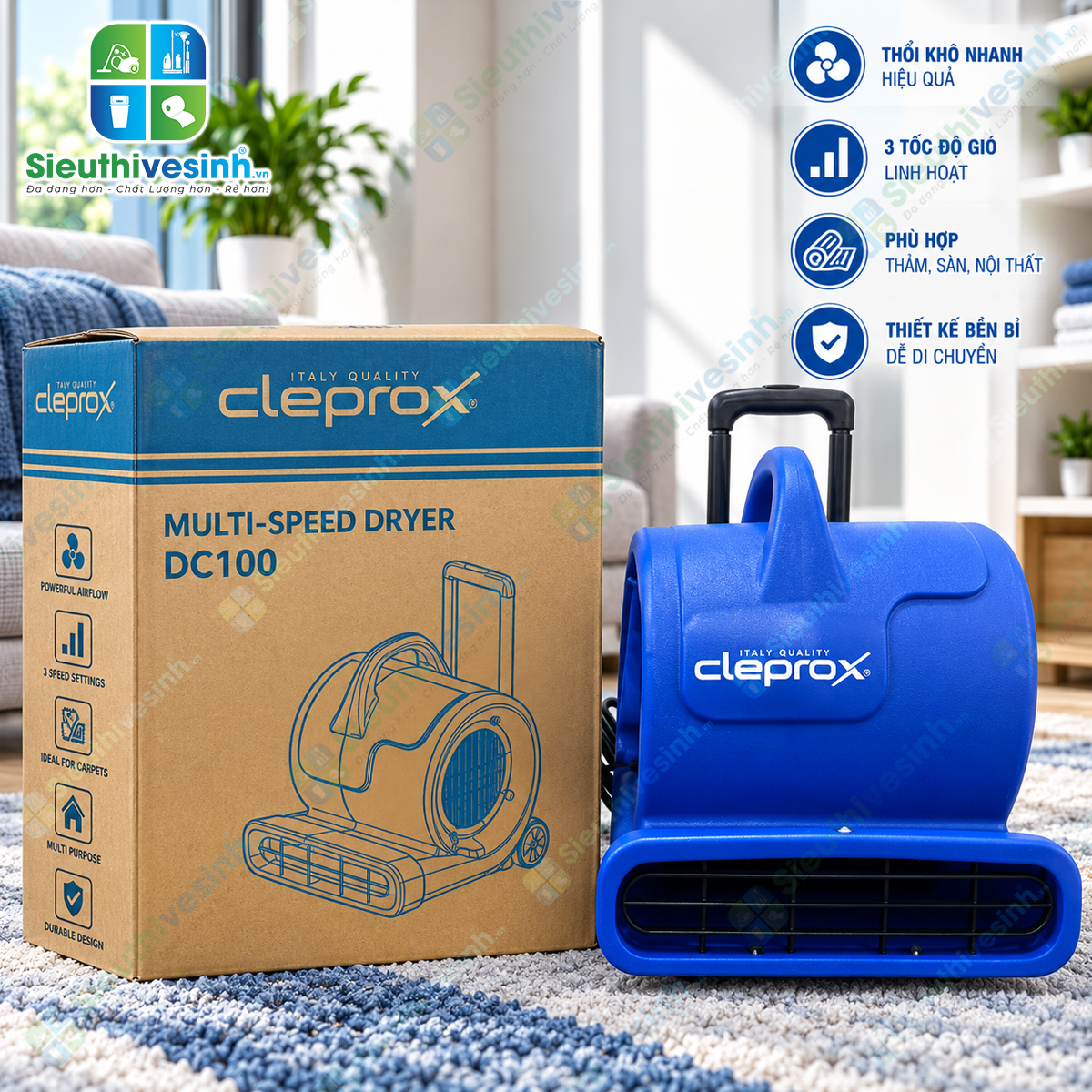 Máy sấy thổi thảm sàn CleproX DC100 1000W 3 tốc độ