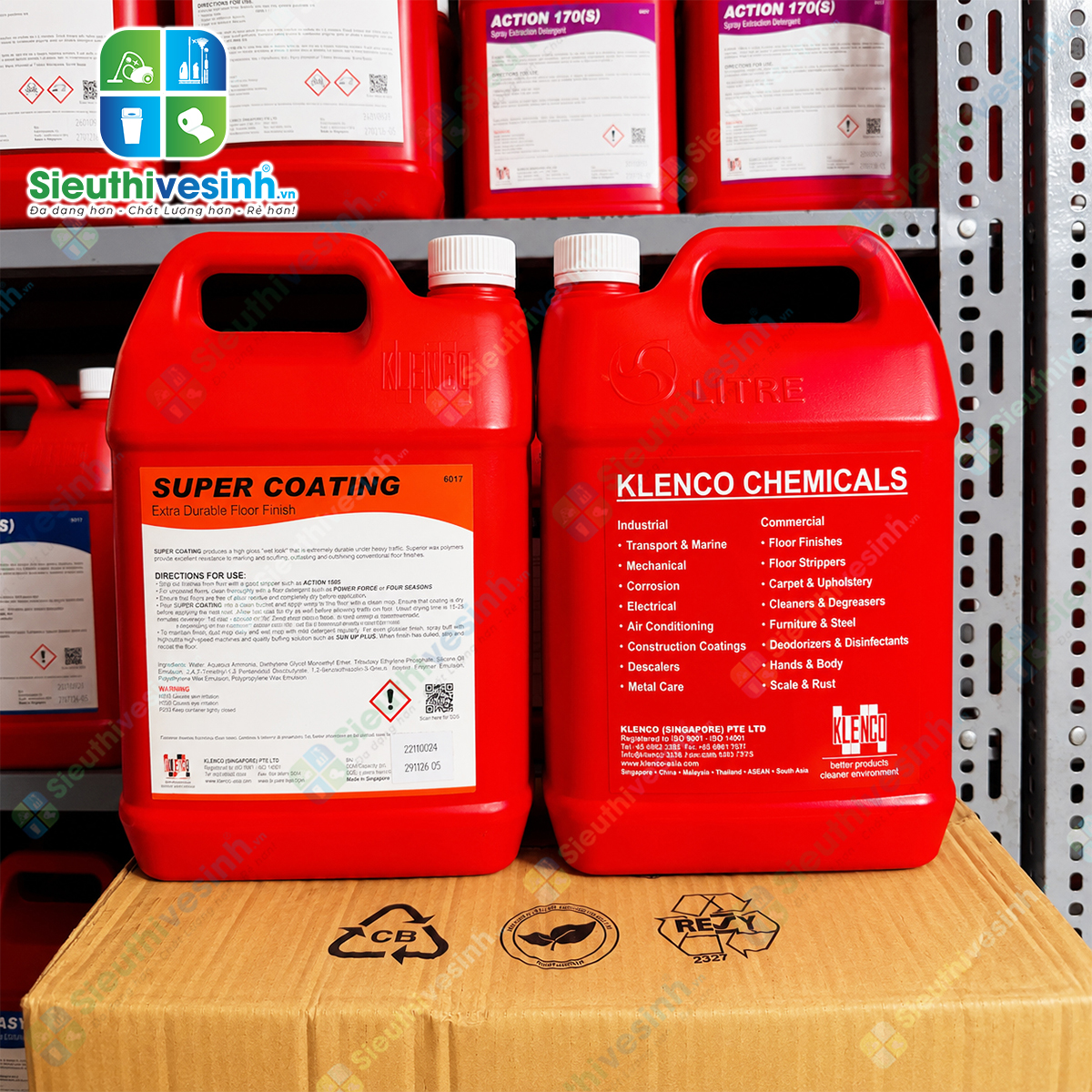 Klenco Super Coating 5L tạo lớp phủ polyme bền chắc giúp tăng độ bóng, chống trầy xước và bảo vệ nhiều loại bề mặt sàn cứng.