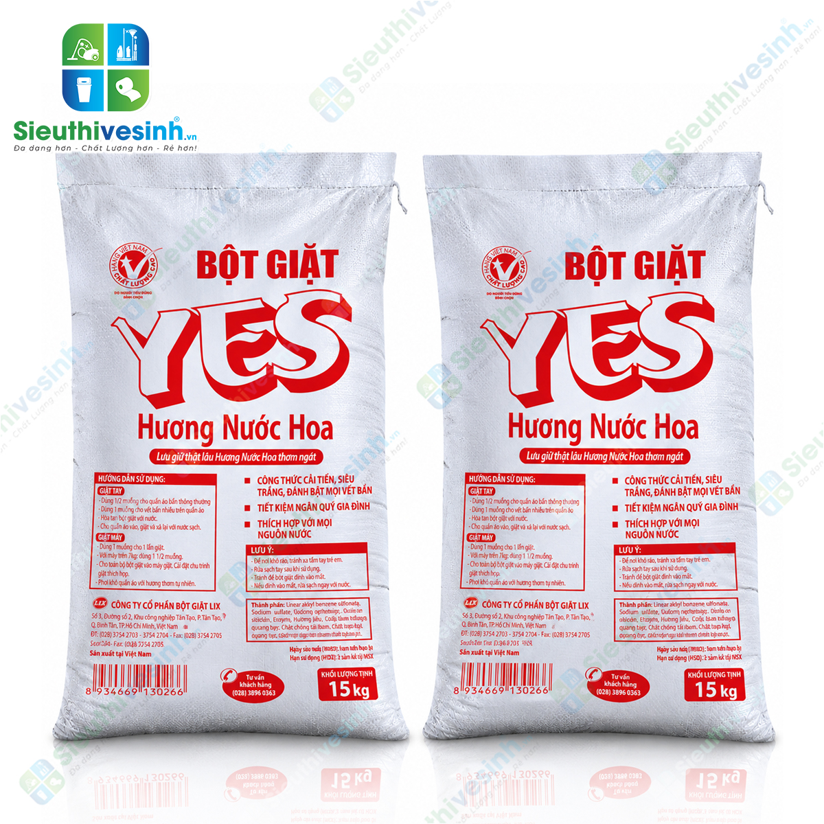 Bột Giặt YES 15kg – quy cách lớn, phù hợp giặt quần áo và đồ vải với tần suất thường xuyên.