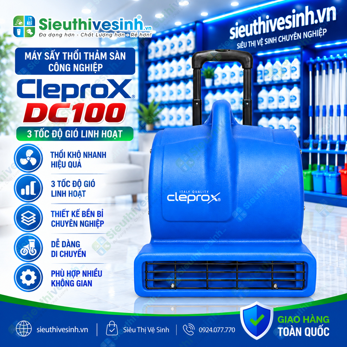 Máy sấy thổi thảm sàn CleproX DC100 1000W 3 tốc độ