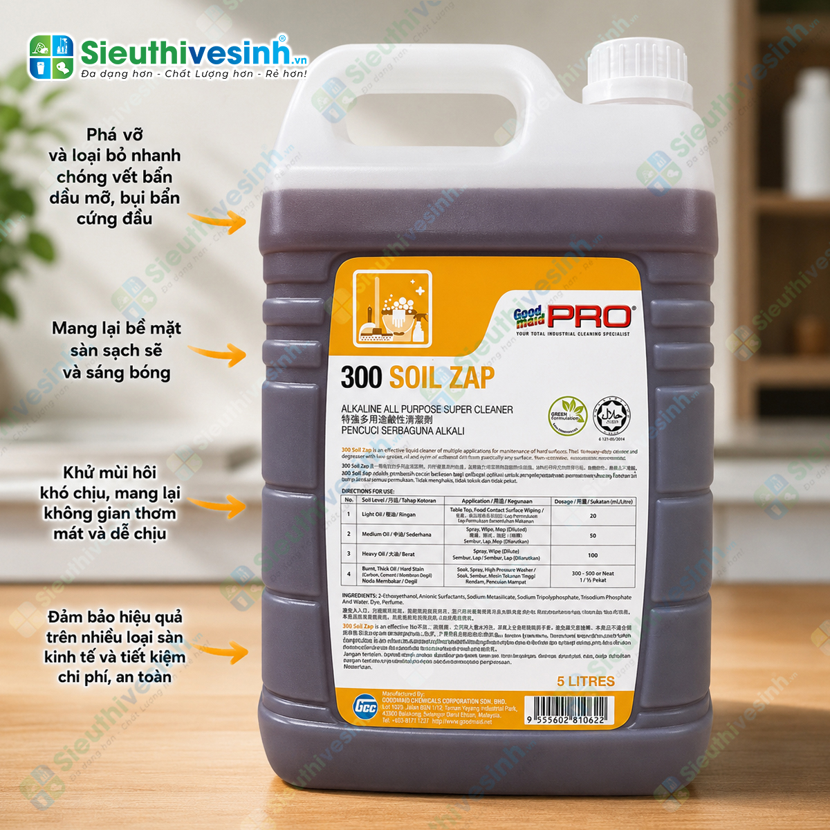 Tẩy rửa sàn đa năng (gốc kiềm) Goodmaid PRO GMP 300 Soil Zap - 5L