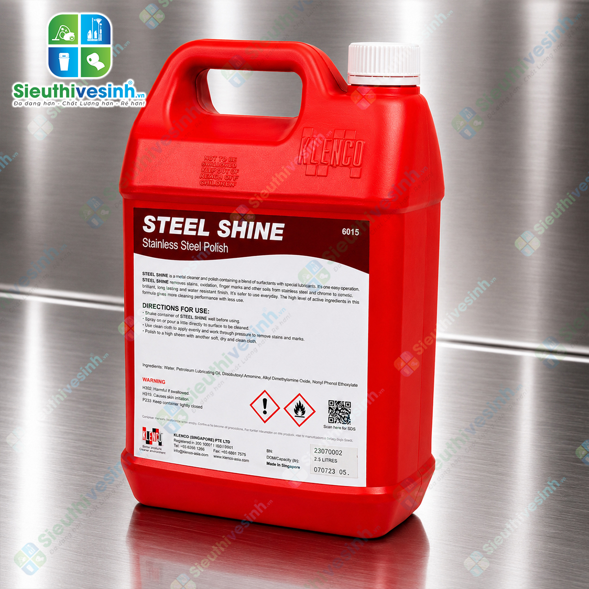 Klenco STEEL SHINE 5L giúp làm sạch, đánh bóng và bảo vệ bề mặt inox, thép không gỉ, nhôm và các kim loại, mang lại độ sáng bóng lâu dài.