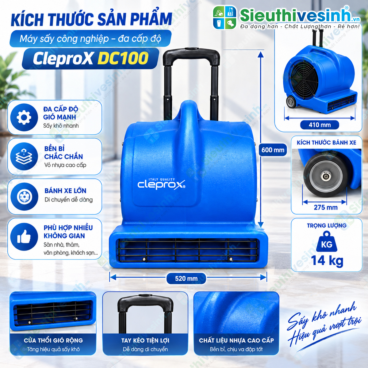 Máy sấy thổi thảm sàn CleproX DC100 1000W 3 tốc độ