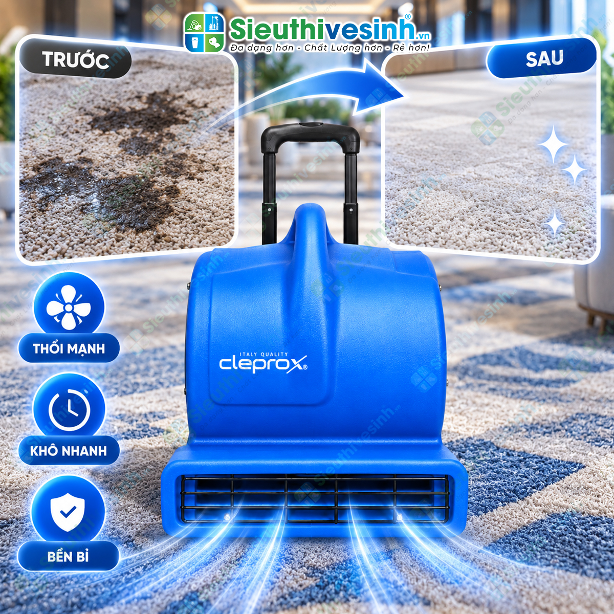 Máy sấy thổi thảm sàn CleproX DC100 1000W 3 tốc độ