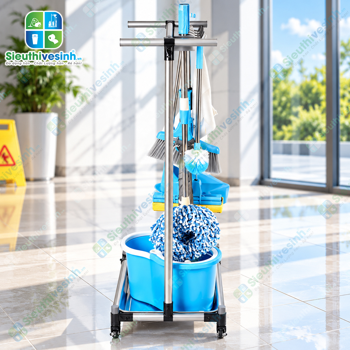Giá treo cây lau nhà FY0506H dùng để treo và sắp xếp chổi, cây lau nhà, cây gạt nước và dụng cụ vệ sinh.