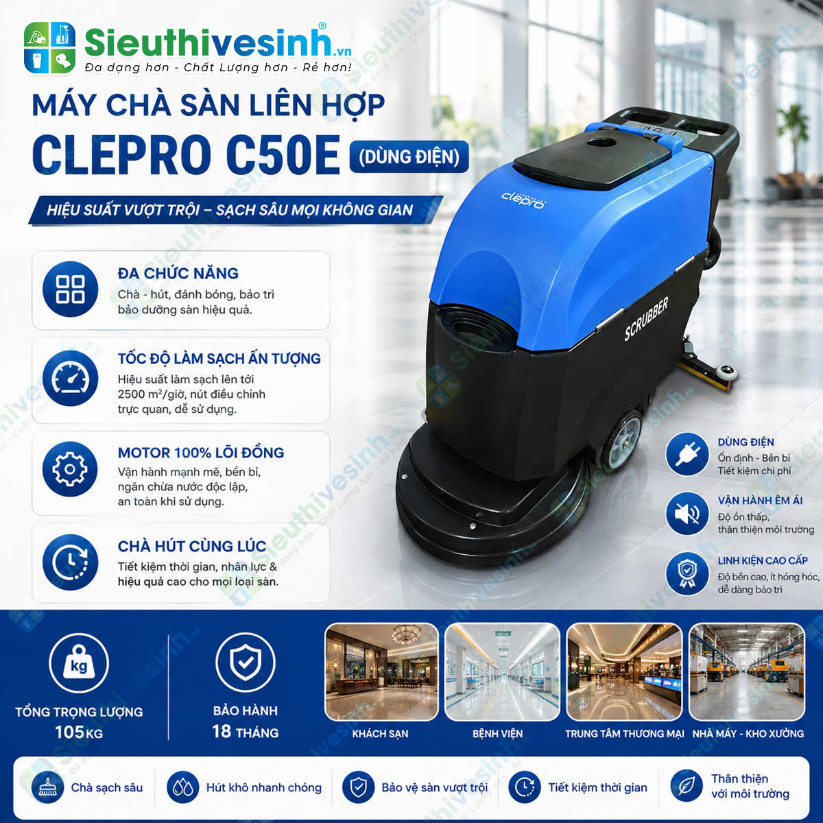 Máy chà sàn liên hợp CLEPRO C50E