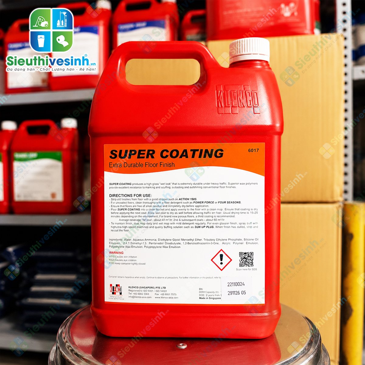 Klenco Super Coating 5L tạo lớp phủ polyme bền chắc giúp tăng độ bóng, chống trầy xước và bảo vệ nhiều loại bề mặt sàn cứng.