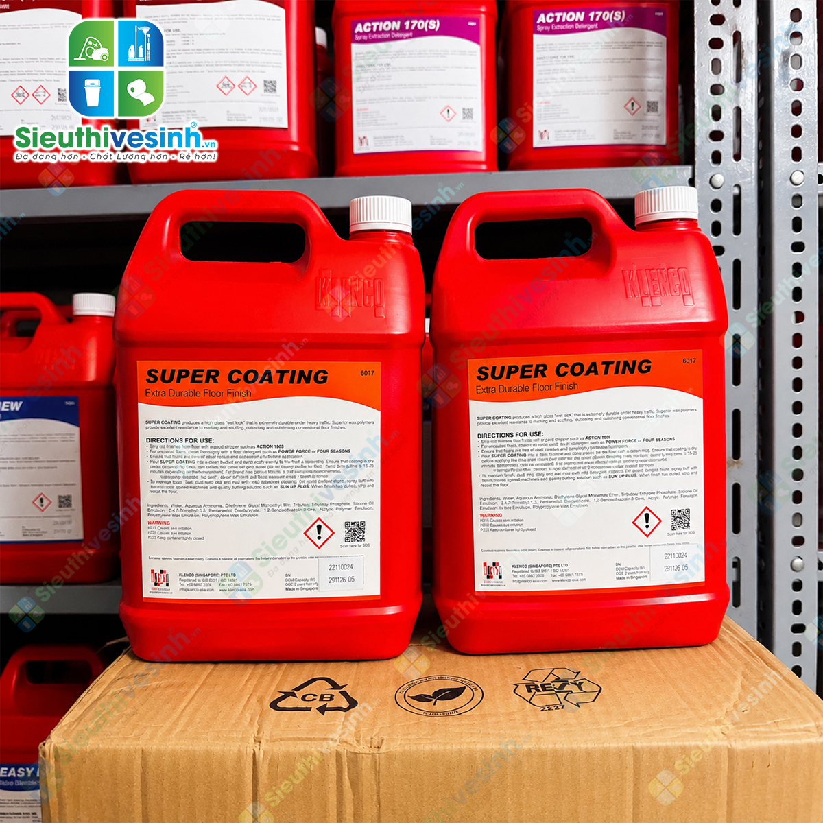 Klenco Super Coating 5L tạo lớp phủ polyme bền chắc giúp tăng độ bóng, chống trầy xước và bảo vệ nhiều loại bề mặt sàn cứng.