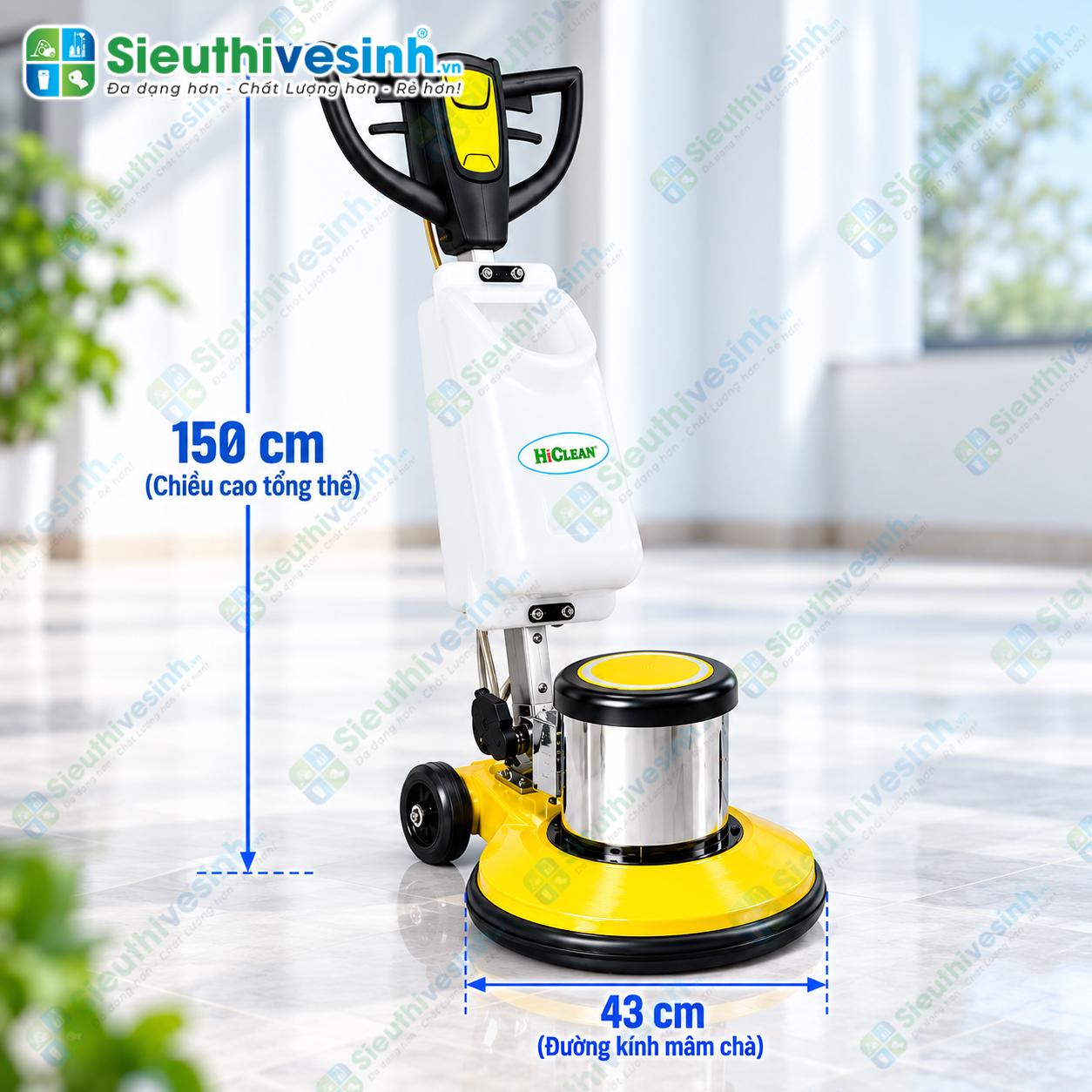 Máy chà sàn công nghiệp HiClean HC522A 1500W dùng chà sàn, giặt thảm và đánh bóng sàn.