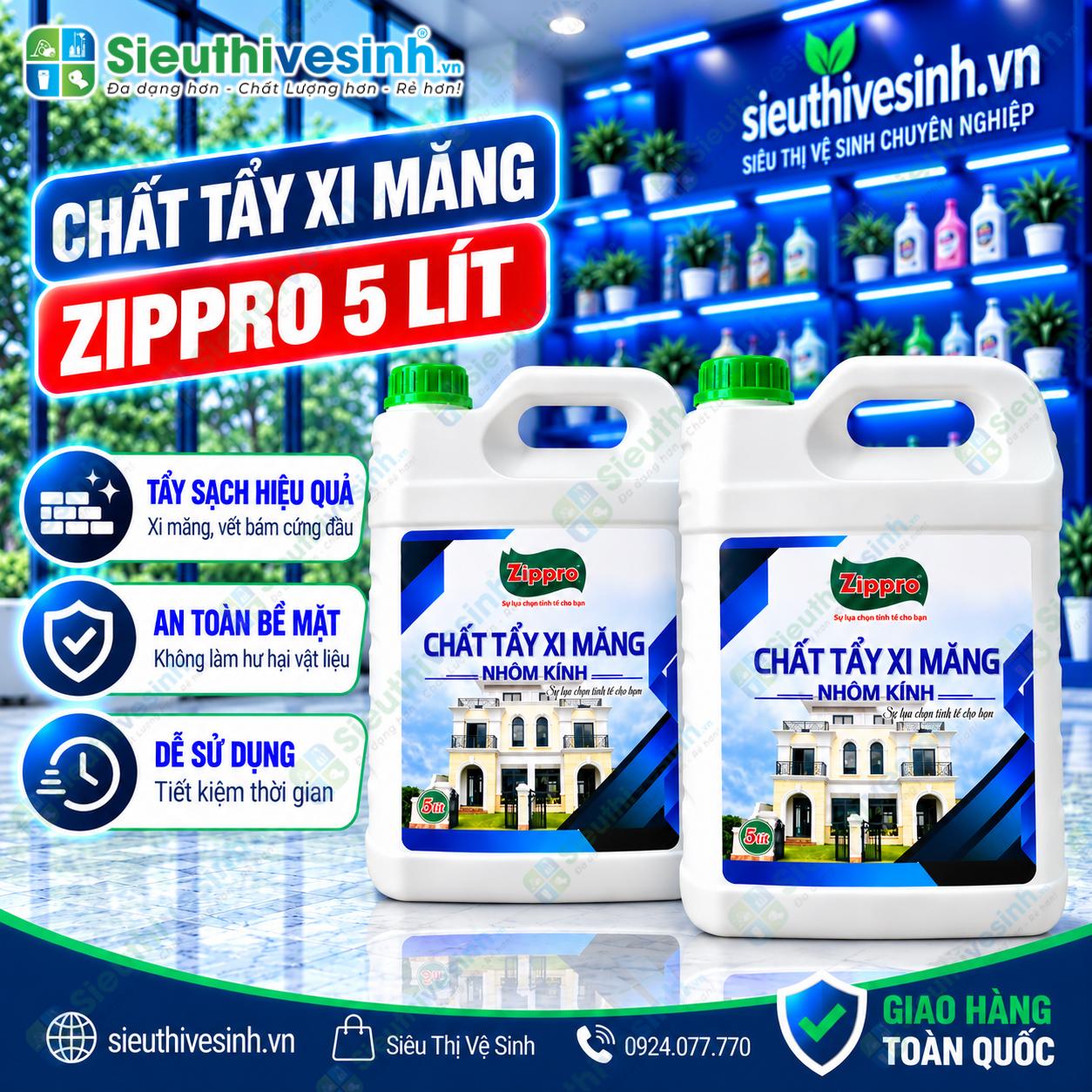 Can chất tẩy cặn xi măng Zippro 5L dùng vệ sinh sau xây dựng