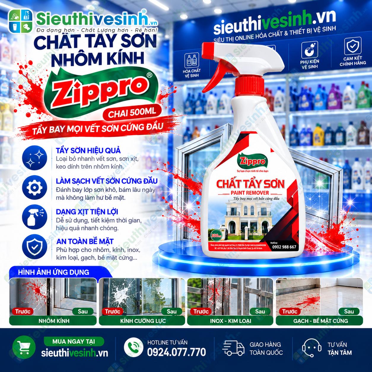 Chất tẩy sơn nhôm kính Zippro 500ml