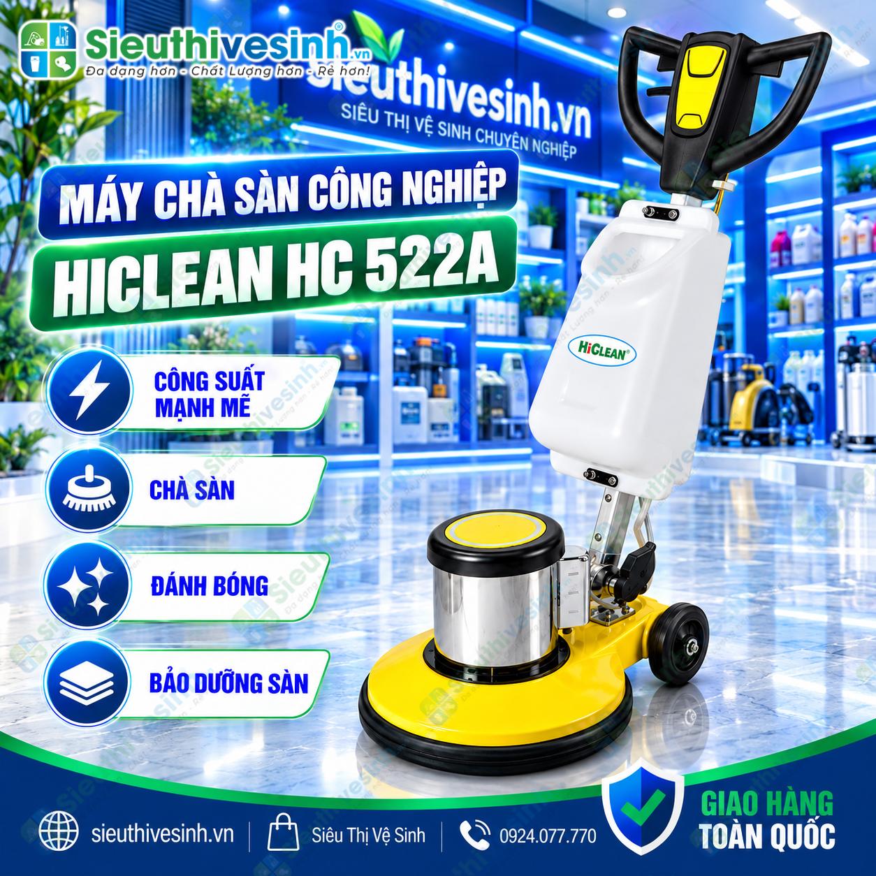 Máy chà sàn công nghiệp HiClean HC522A 1500W dùng chà sàn, giặt thảm và đánh bóng sàn.
