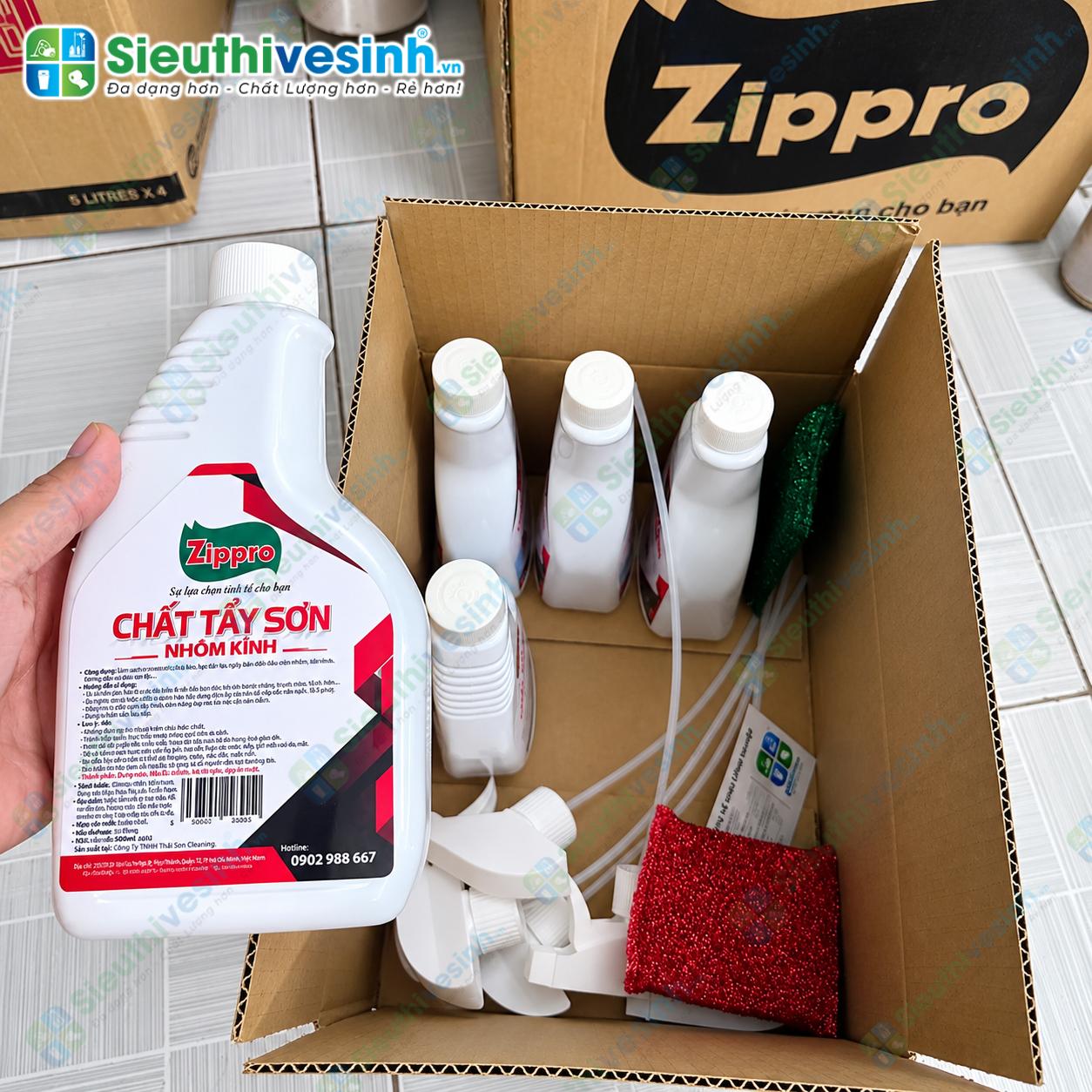 Dung dịch Zippro tẩy vết sơn bám trên kính và khung nhôm
