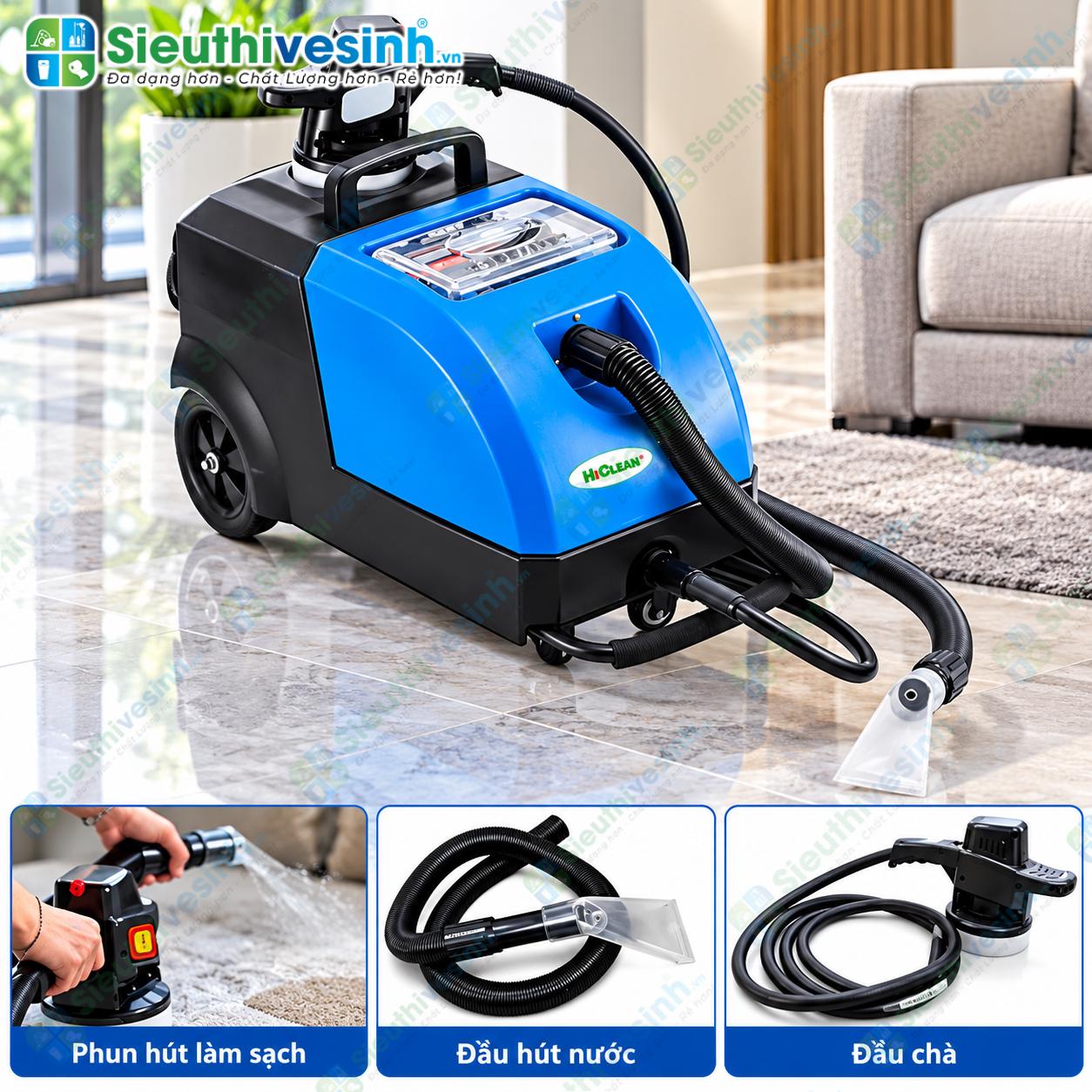 Máy giặt ghế sofa HiClean HC 730A dùng để phun hút vệ sinh ghế sofa, nệm, thảm và bề mặt vải phù hợp.