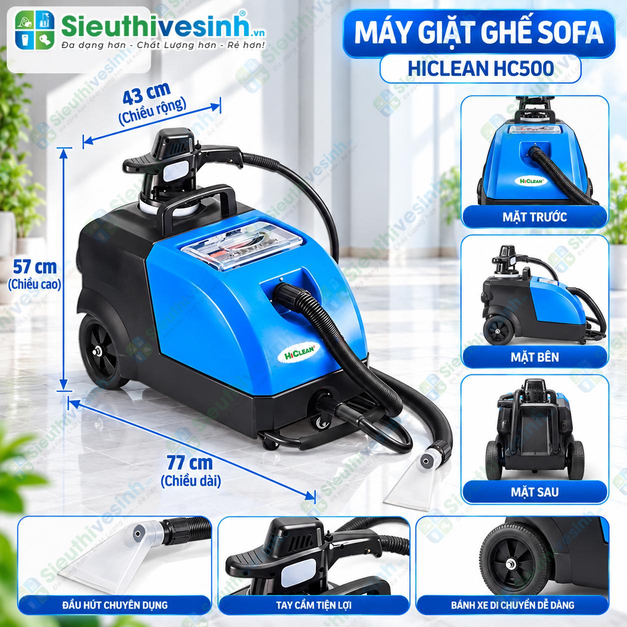 Máy giặt ghế sofa HiClean HC 730A dùng để phun hút vệ sinh ghế sofa, nệm, thảm và bề mặt vải phù hợp.