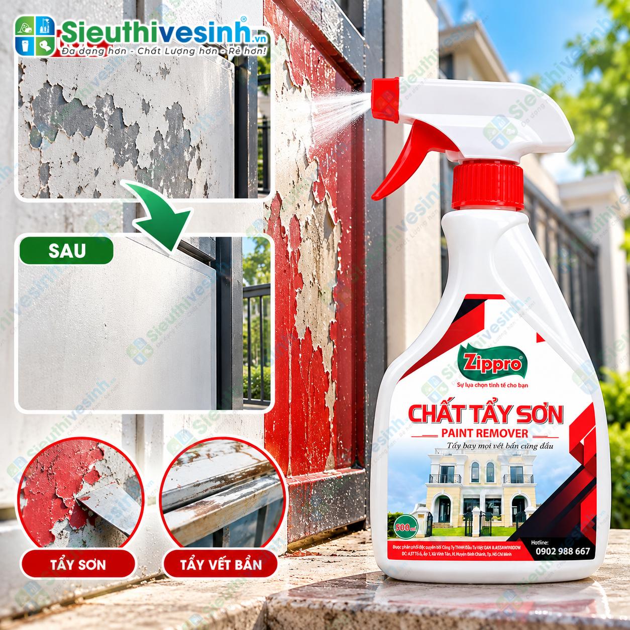 Dung dịch Zippro tẩy vết sơn bám trên kính và khung nhôm