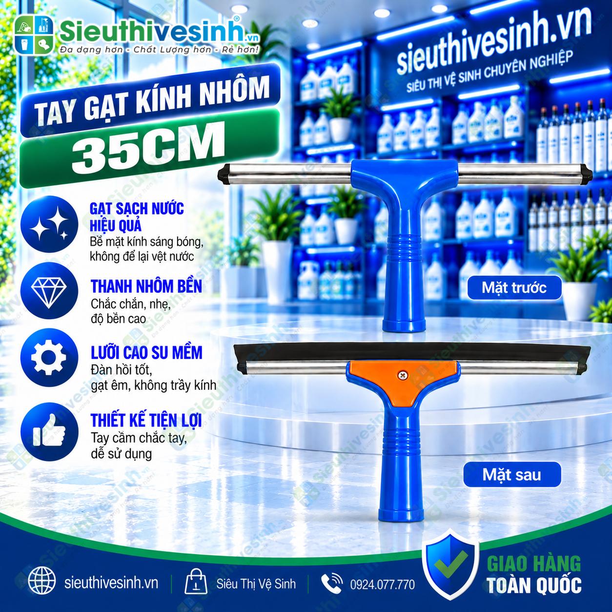 Tay gạt kính nhôm 35cm dùng gạt nước cửa kính, gương và bề mặt phẳng.