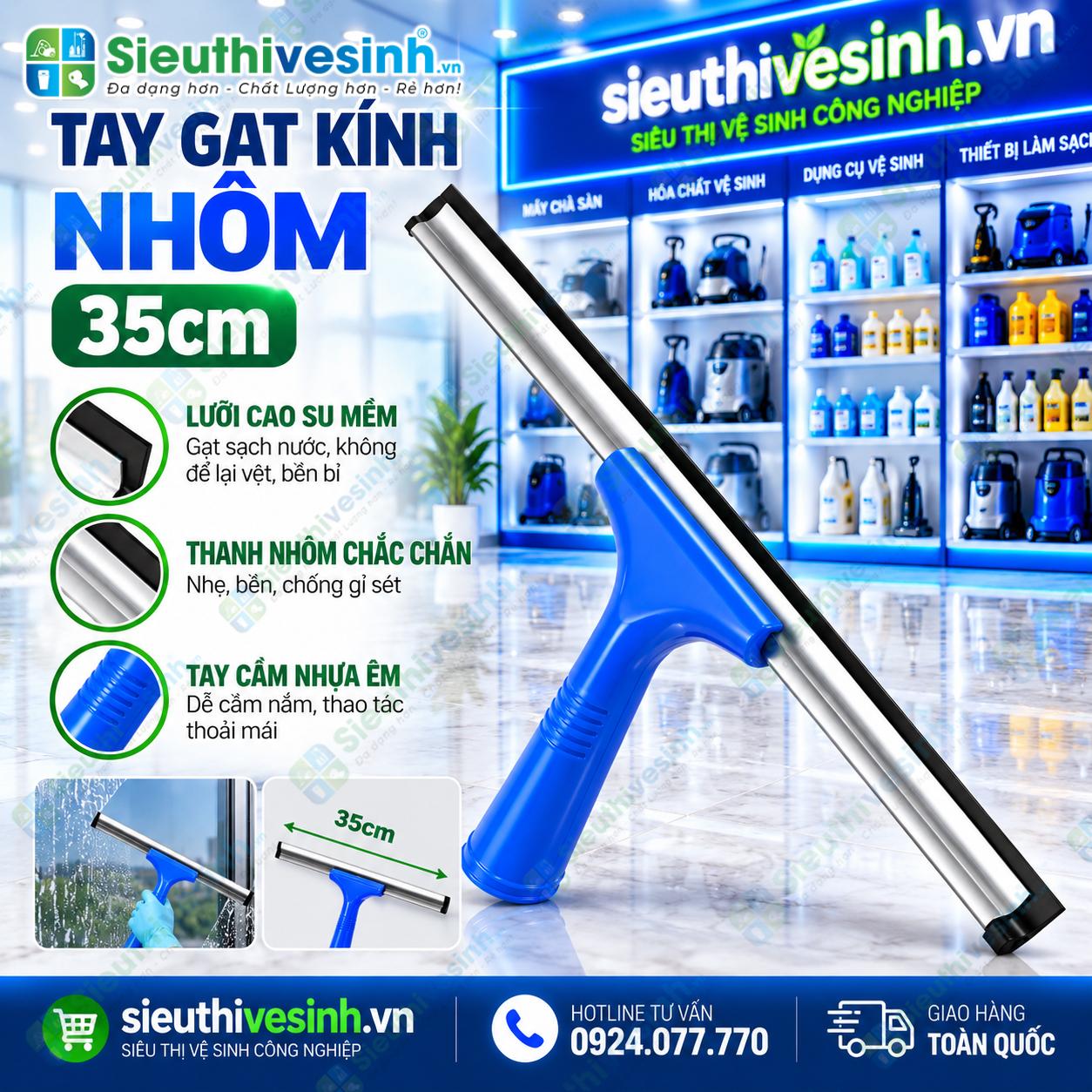 Tay gạt kính nhôm 35cm dùng gạt nước cửa kính, gương và bề mặt phẳng.