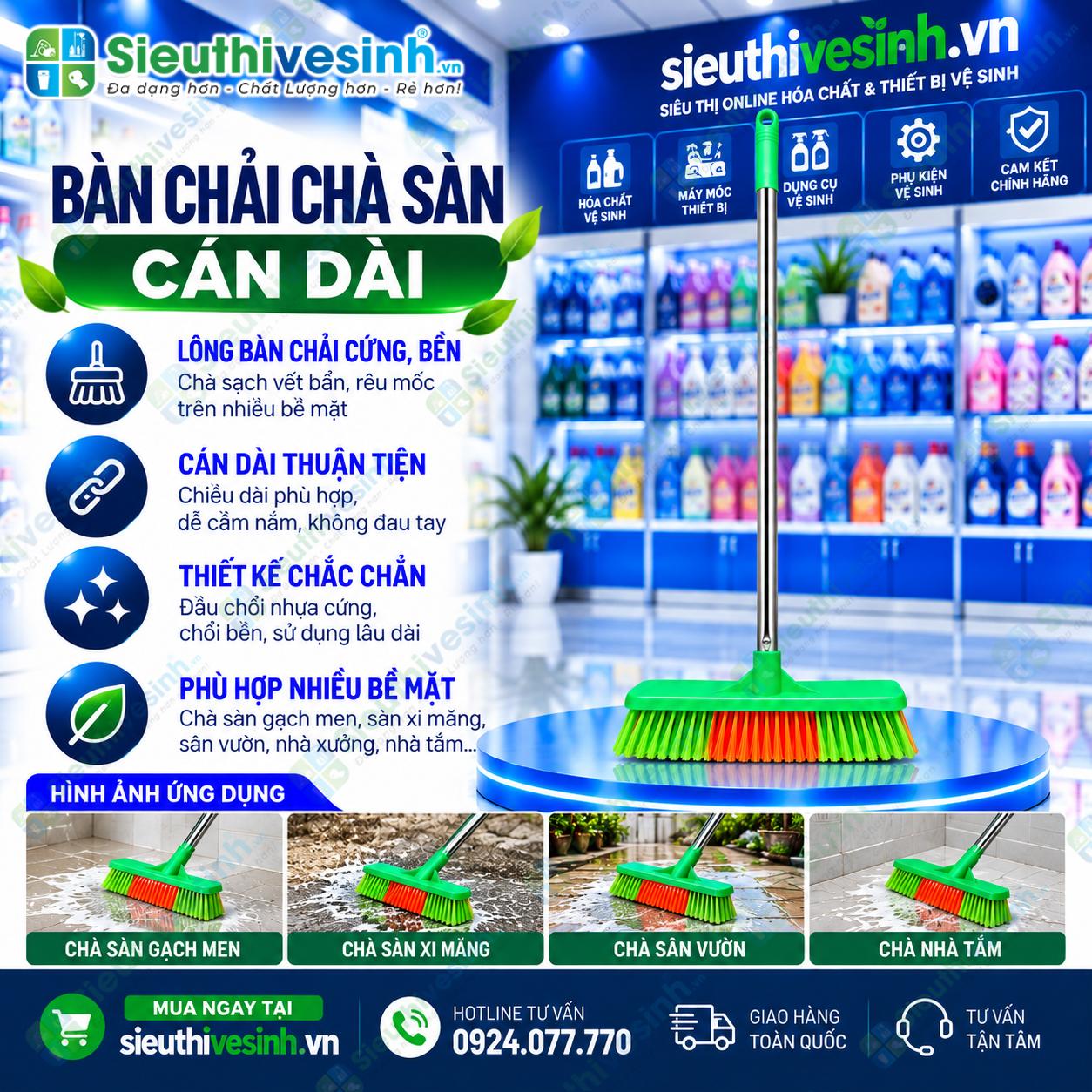 Bàn Chải Chà Sàn Tay Cầm Cán Dài