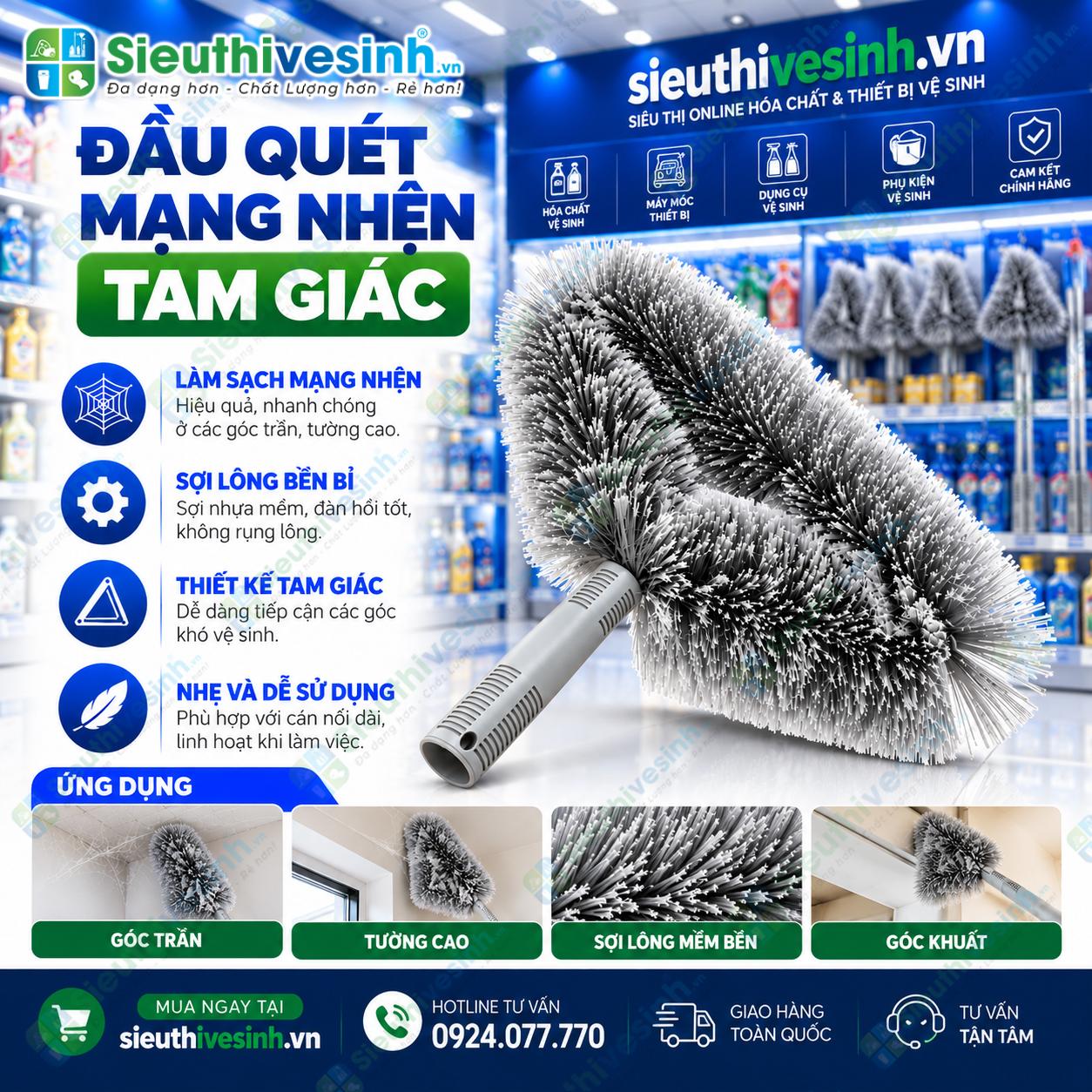 Đầu quét mạng nhện tam giác vệ sinh trần nhà