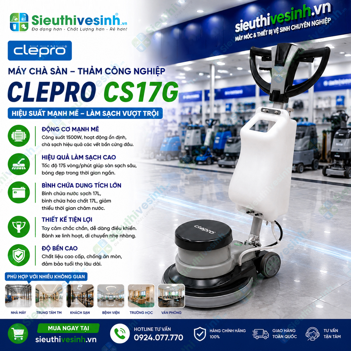 Máy chà sàn cầm tay đơn CLEPRO CS17G