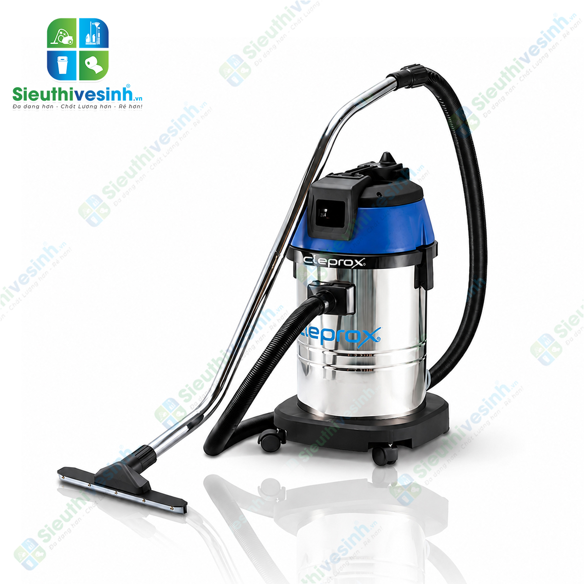 Máy hút bụi CleproX X-1/40 thùng inox công suất 1800W, hút bụi khô và hút nước hiệu quả, phù hợp cho vệ sinh công nghiệp và thương mại.