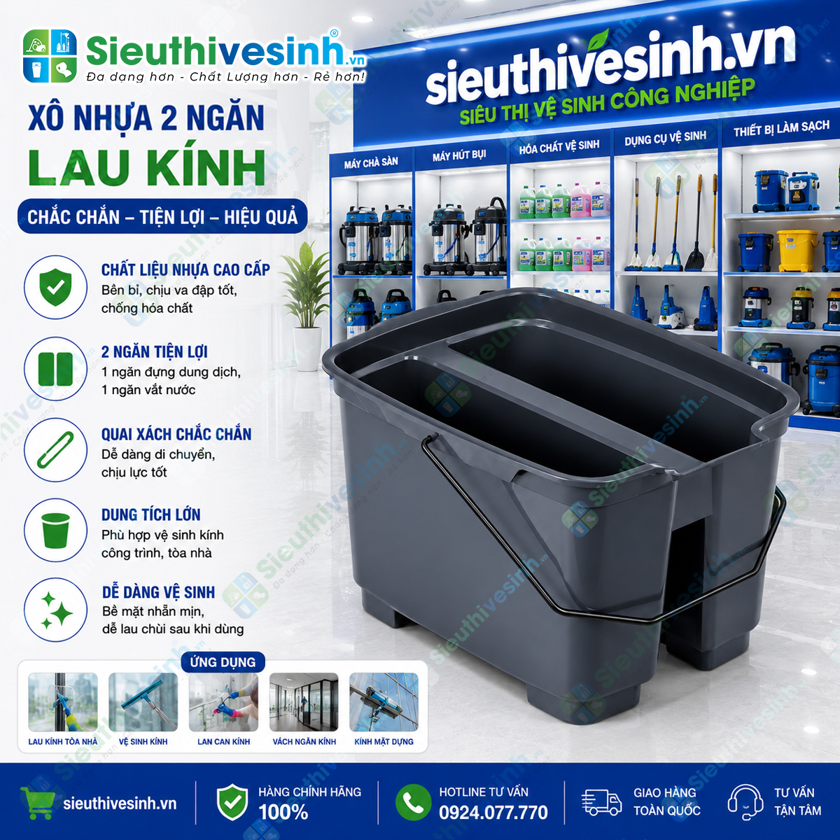 Xô lau kính 2 ngăn