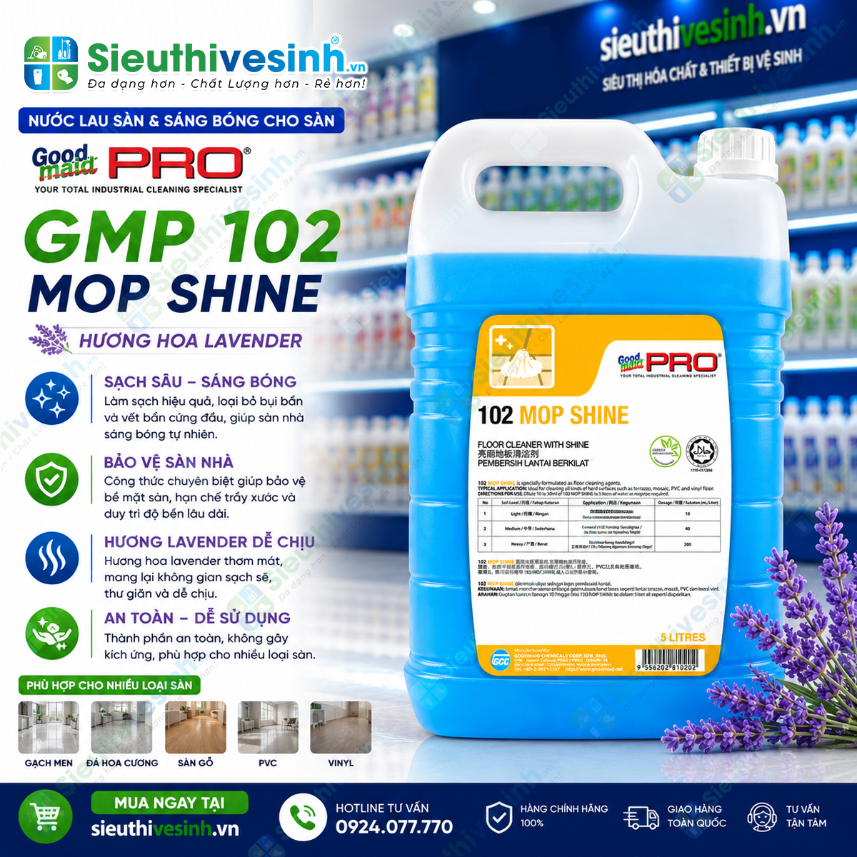 Nước lau sàn Goodmaid Pro GMP 102 Mop Shine 5L