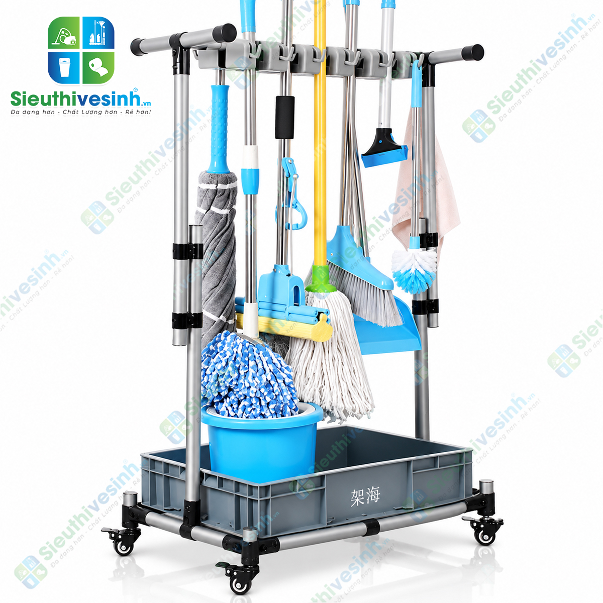 Giá treo cây lau nhà FY1012H dùng để treo, sắp xếp và trưng bày chổi, cây lau nhà, cây gạt nước và dụng cụ vệ sinh.