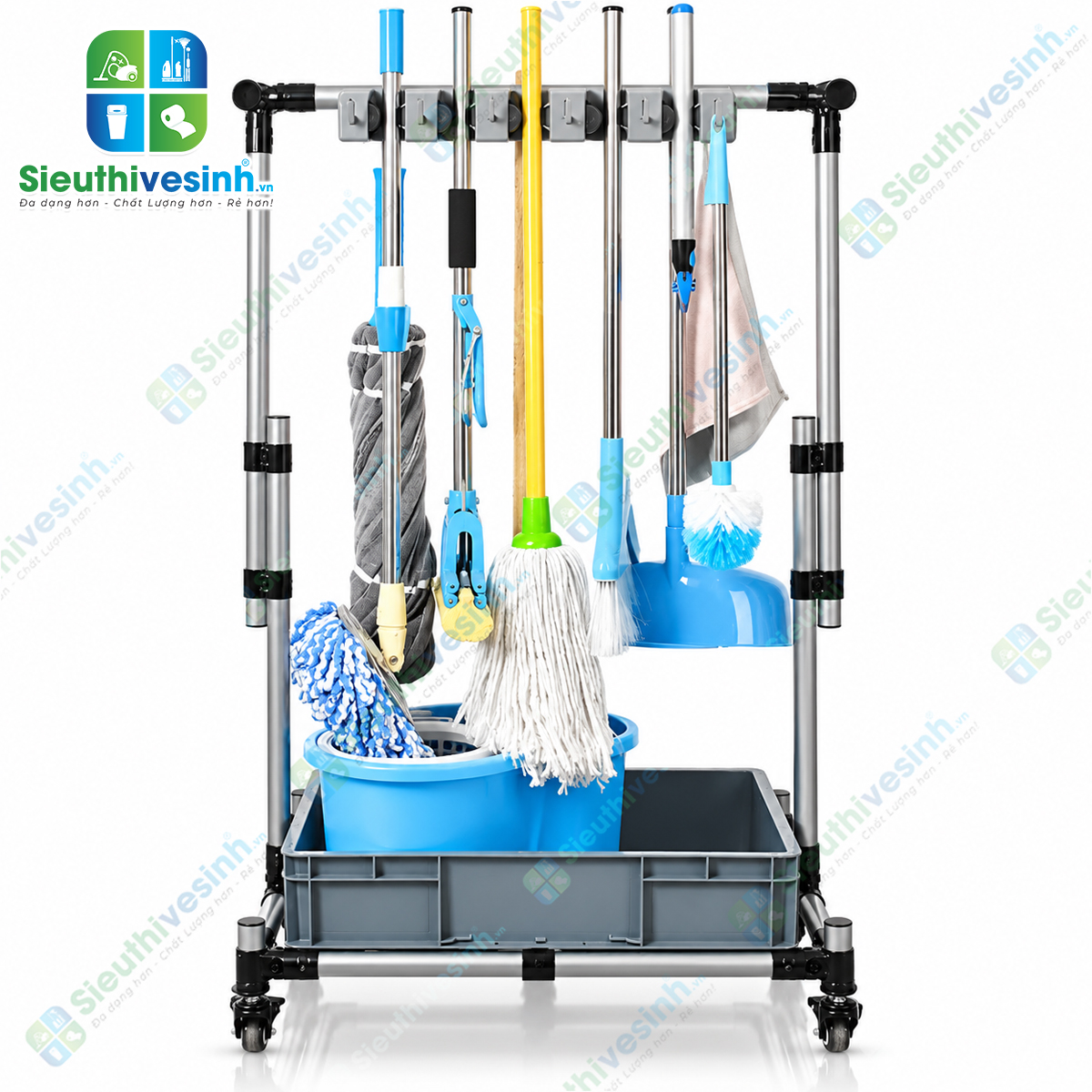 Giá treo cây lau nhà FY1012H dùng để treo, sắp xếp và trưng bày chổi, cây lau nhà, cây gạt nước và dụng cụ vệ sinh.