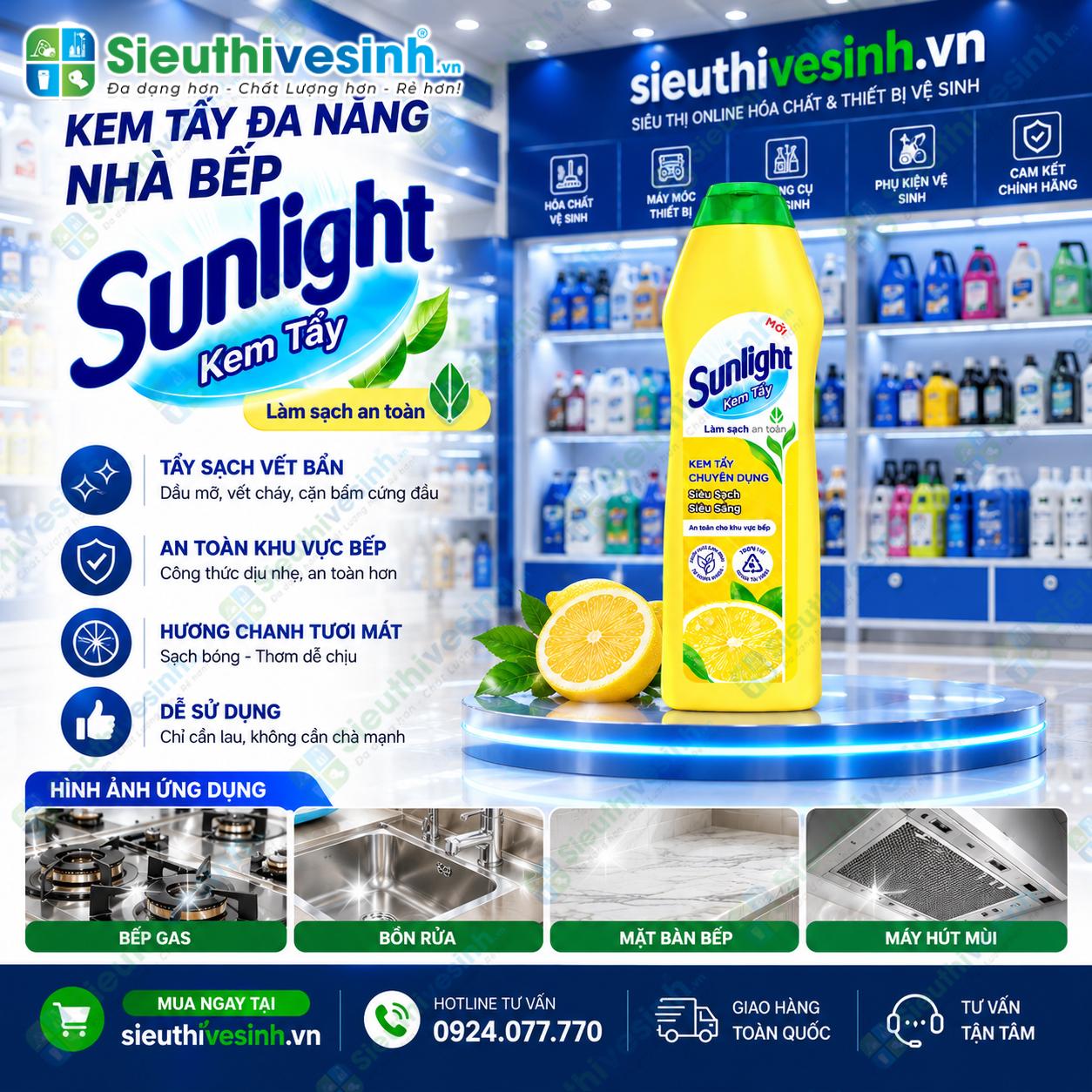 Kem tẩy đa năng nhà bếp Sunlight 690 ml